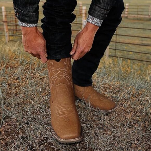 Men’s Western Cowboy Boots – Classic Embroidered Square Toe main image 4